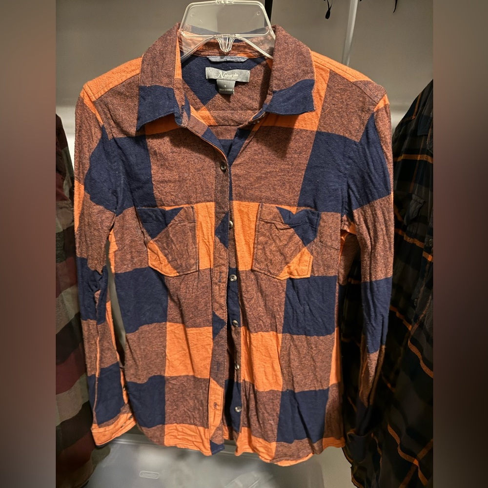 Navy and orange flannel shirt